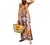 BOLUOBAO Women's Brown Boho Maxi Dress - Sleeveless, Square Neck, A-line, Spring-Summer