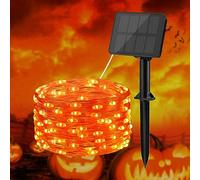 BOLWEO Orange Halloween Solar Fairy Lights, 16.4Ft 50 LED Solar String Lights Outdoor, IP65 Waterproof Outdoor Lights for Backyard Deck Fence Patio Decor Diwali Halloween Decorations (1 Pack)