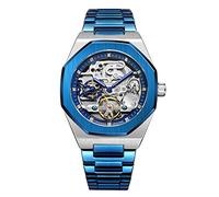 BOLYTE Tourbillon Design Men's Analog Automatic Stainless Steel Wrist Watch Mechanical Skeleton Male Clock (Blue)