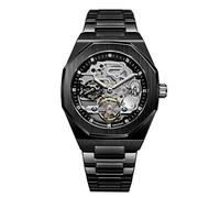 BOLYTE Tourbillon Design Men's Analog Automatic Stainless Steel Wrist Watch Mechanical Skeleton Male Clock (Black)
