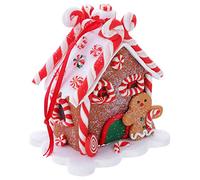BOLYUM Christmas Gingerbread House Ornaments, Clay Dough Candy House Tree Hanging Christmas Decoration, with LED Light, Miniature Village for Xmas Tree Hanging Decoration Props (B)