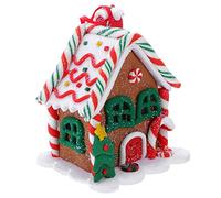 BOLYUM Christmas Gingerbread House Ornaments, Clay Dough Candy House Tree Hanging Christmas Decoration, with LED Light, Miniature Village for Xmas Tree Hanging Decoration Props (A)