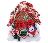 BOLYUM Christmas Gingerbread House Ornaments, Clay Dough Candy House Tree Hanging Christmas Decoration, with LED Light, Miniature Village for Xmas Tree Hanging Decoration Props (C)
