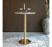 Bolzano Bar Table - Round - White Marble Effect - Gold Base