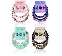 BOMAIL 12pcs Natural Stone Bracelets for Women Healing Crystal Beads Bracelets, One Size, Stone, No Gemstone