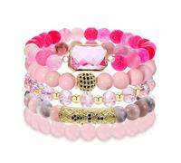 BOMAIL - 5 Pcs Semi Precious Gemstone Bracelets Set - Healing Crystal Beaded Bracelets Set for Women Men Stretch Bracelet with Natural Stone Amethyst Beads and, Ajustable, Stone, Not a gemstone