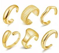 BOMAIL 6Pcs Chunky Gold Cuff Bracelet for Women Vintage Acrylic Open Wide Statement Bangle Bracelets Twisted Hammered Cuff Bracelets for Women, open, Acrylic, no gemstone