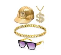 BOMAIL 80s 90s Accessories Outfit for Men Hip Hop Costume Kit Old School Rapper Jewelry Punk Gold Chain Jewelry Set, Acrylic, No Gemstone