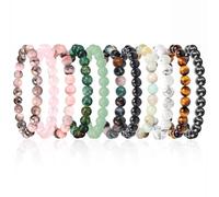 BOMAIL 8mm Natural Stone Bead Bracelet Set 11PCS Stretch Bracelet for Women, One Size, Stone, no gemstone