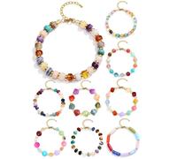 BOMAIL 9PCS Colorful Beaded Bracelets for Women Boho Multicolor Acrylic Resin Beads Bracelets Set Adjustable Statement Bracelet Summer Beaded Jewelry, adjustable, Acrylic, no gemstone