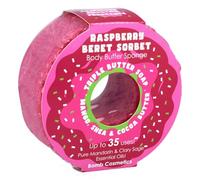 Bomb Cosmetics Body Buffer Soap Infused Sponge 2 in 1 Cleanse Exfoliate Moisturising Triple Butter Sponge with Soap Inside Raspberry Beret Sorbet