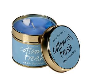 Bomb Cosmetics Cotton Fresh Scented Tin Candle; Contains Pure Clary Sage & Lavender Essential Oils; Vegan Friendly; 30-35 Hour Burn