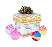 Bomb Cosmetics Cube Gift Pack - 4 Handmade Bath Blasters | Mixed Fragrance Bath Bombs with Essential Oils | Colourful Ribbon Box | Vegan, Cruelty-Free & Handmade (Whirl of Wonders)