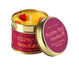 Bomb Cosmetics Passionfruit Sundae Scented Tin Candle; Contains Pure Mandarin & Orange Essential Oils; Vegan Friendly; 30-35 Hour Burn, Purple, 7.7cm l x 7.7cm w x 6.7cm h