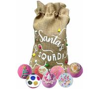 Bomb Cosmetics Santa Squad Set - 7 Full-Size Festive Bath Bombs in Reusable Hessian Sack, Relaxation and Self-Care