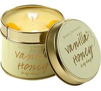 Bomb Cosmetics Vanilla Honey Scented Tin Candle; Contains Pure Cedarwood & Vetiver Essential Oils; Vegan Friendly; 30-35 Hour Burn, Yellow, 7.7cm l x 7.7cm w x 7.7cm h