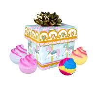 Bomb Cosmetics Cube Gift Pack - 4 Handmade Bath Blasters | Mixed Fragrance Bath Bombs with Essential Oils | Colourful Ribbon Box | Vegan, Cruelty-Free & Handmade (Whirl of Wonders)
