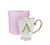 Bombay Duck 13 x 13 x 12 cm Letter A Alphabet Spotty Metallic Mug with Lilac Spots, White/Gold