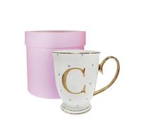Bombay Duck 13 x 13 x 12 cm Letter C Alphabet Spotty Metallic Mug with Lilac Spots, White/Gold