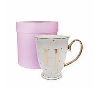 Bombay Duck 13 x 13 x 12 cm Letter H Alphabet Spotty Metallic Mug with Fuchsia Spots, White/Gold