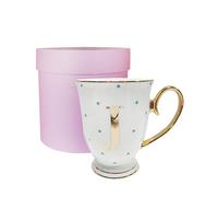 Bombay Duck 13 x 13 x 12 cm Letter J Alphabet Spotty Metallic Mug with Aqua Spots, White/Gold