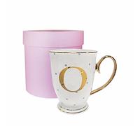 Bombay Duck 13 x 13 x 12 cm "Letter O" Alphabet Spotty Metallic Mug with Lilac Spots, White/Gold