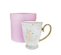 Bombay Duck Alphabet Spotty Metallic Mug Letter L Gold with Aqua Spots, Porcelain, White, 1 Count (Pack of 1)