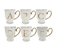 Bombay Duck Alphabet Spotty Metallic Mug Letter R Gold with Aqua Spots, Bone China, White, 1 Count (Pack of 1)