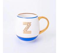 Bombay Duck Library Monogram Fine Bone China Mug, White & Blue Body with Pink & Gold Details, 450ml, Striped Gift Box, Hand Wash Only, Letter Z.