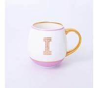 Bombay Duck Library Monogram Fine Bone China Mug, White & Blue with Pink & Gold Details, 450ml, Striped Gift Box, Hand Wash Only, Letter I