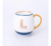 Bombay Duck Library Monogram Fine Bone China Mug, White & Blue with Pink & Gold Details, 450ml, Striped Gift Box, Hand Wash Only, Letter L