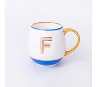 Bombay Duck Library Monogram Fine Bone China Mug, White & Blue with Pink & Gold Details, 450ml, Striped Gift Box, Hand Wash Only, Letter F