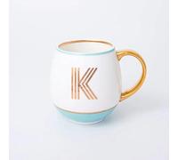 Bombay Duck Library Monogram Fine Bone China Mug, White & Blue with Pink & Gold Details, 450ml, Striped Gift Box, Hand Wash Only, Letter K