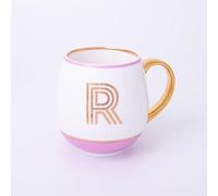Bombay Duck Library Monogram Fine Bone China Mug, White & Blue with Pink & Gold Details, 450ml, Striped Gift Box, Hand Wash Only, Letter R