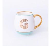 Bombay Duck Library Monogram Fine Bone China Mug, White & Blue with Pink & Gold Details, 450ml, Striped Gift Box, Hand Wash Only, Letter G