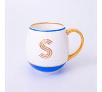 Bombay Duck Library Monogram Fine Bone China Mug, White & Blue with Pink & Gold Details, 450ml, Striped Gift Box, Hand Wash Only, Letter S