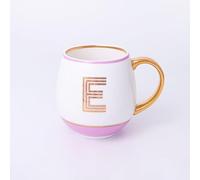 Bombay Duck Library Monogram Fine Bone China Mug, White & Blue with Pink & Gold Details, 450ml, Striped Gift Box, Hand Wash Only, Letter E
