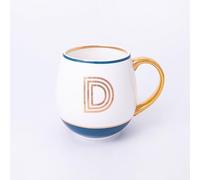 Bombay Duck Library Monogram Fine Bone China Mug, White & Blue with Pink & Gold Details, 450ml, Striped Gift Box, Hand Wash Only, Letter D