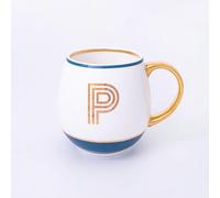 Bombay Duck Library Monogram Fine Bone China Mug, White & Blue with Pink & Gold Details, 450ml, Striped Gift Box, Hand Wash Only, Letter P