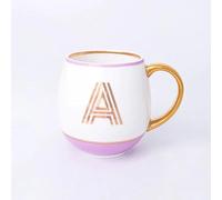 Bombay Duck Library Monogram Fine Bone China Mug, White with Gold Details, 450ml, Striped Gift Box, Hand Wash Only, Letter A