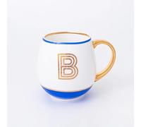 Bombay Duck Library Monogram Fine Bone China Mug, White with Gold Details, 450ml, Striped Gift Box, Hand Wash Only, Letter B