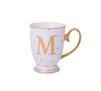 Bombay Duck VIA100M Alphabet Spotty Metallic Mug Letter M Gold with Lilac Spots, Porcelain, White, 13x13x12 cm