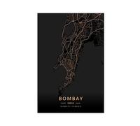 Bombay India City Maps Gold Poster Canvas Poster Wall Art Decor Print Picture Paintings for Living Room Bedroom Decoration Unframe 20x30inch(50x75cm)