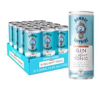Bombay Sapphire Gin and Light Tonic Canned Cocktail, 6.5% ABV, 12x25cl | Ready to Drink Gin and Light Tonic Cans, Pre-Mixed Cocktail Alcohol Drinks with 100% Vapour Infused Bombay Sapphire, 12x250ml