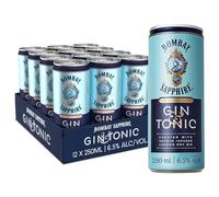 Bombay Sapphire Gin and Tonic RTD Canned Cocktail, 6.5% ABV, 12x25cl | Ready to Drink Gin and Tonic Cans, Pre-Mixed Cocktail Alcohol Drinks with 100% Vapour Infused Bombay Sapphire, 12x250ml