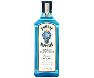Bombay Sapphire London Dry Gin, 10 Botanicals, 40%ABV, 100cl | Premium Botanical Gin, 100% Vapour Infused Spirit, 10 Hand-Selected Botanicals, Smooth Cocktails, Great Gift, 1 Litre