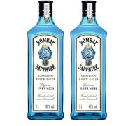 Bombay Sapphire London Dry Gin, 40% vol., 100 cl / 1L, 100% Vapour Infused Spirit with 10 Hand-Selected Botanicals (Pack of 2)