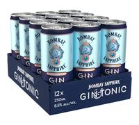 Bombay Sapphire Premium Gin & Tonic, 6.5% ABV, 12 x 25cl / 250 ml, Ready-To-Drink Pre-Mixed Cocktail Can, Vapour Infused London Dry Gin, Natural Flavours & Premium Tonic Water