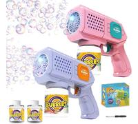 Bombble 2 Packs Bubble Gun Automatic Bubbele Machine with 10 Holes/Lighting,Bubble Maker Toy for Kids/Pets 10000+Rich Bubbles/Min With Bubble Solution Best Gifts for Birthday/Party/Wedding