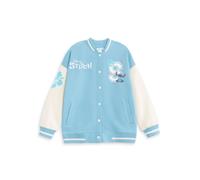 Disney Lilo and Stitch Girls Blue Bomber Jacket | Streetwear Varsity Jacket with Stitch Graphics | Long Sleeve Casual Wear | Cute Cartoon Apparel for Kids | Stitch Merch - 6-7 Years